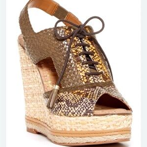 Sam Edelman Tinley wedge Brown and beige Wedge Sandals with tassel size  8 NEW